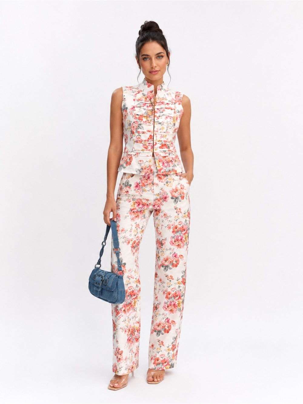 Floral Wide-Leg set in Ivory and Pink
